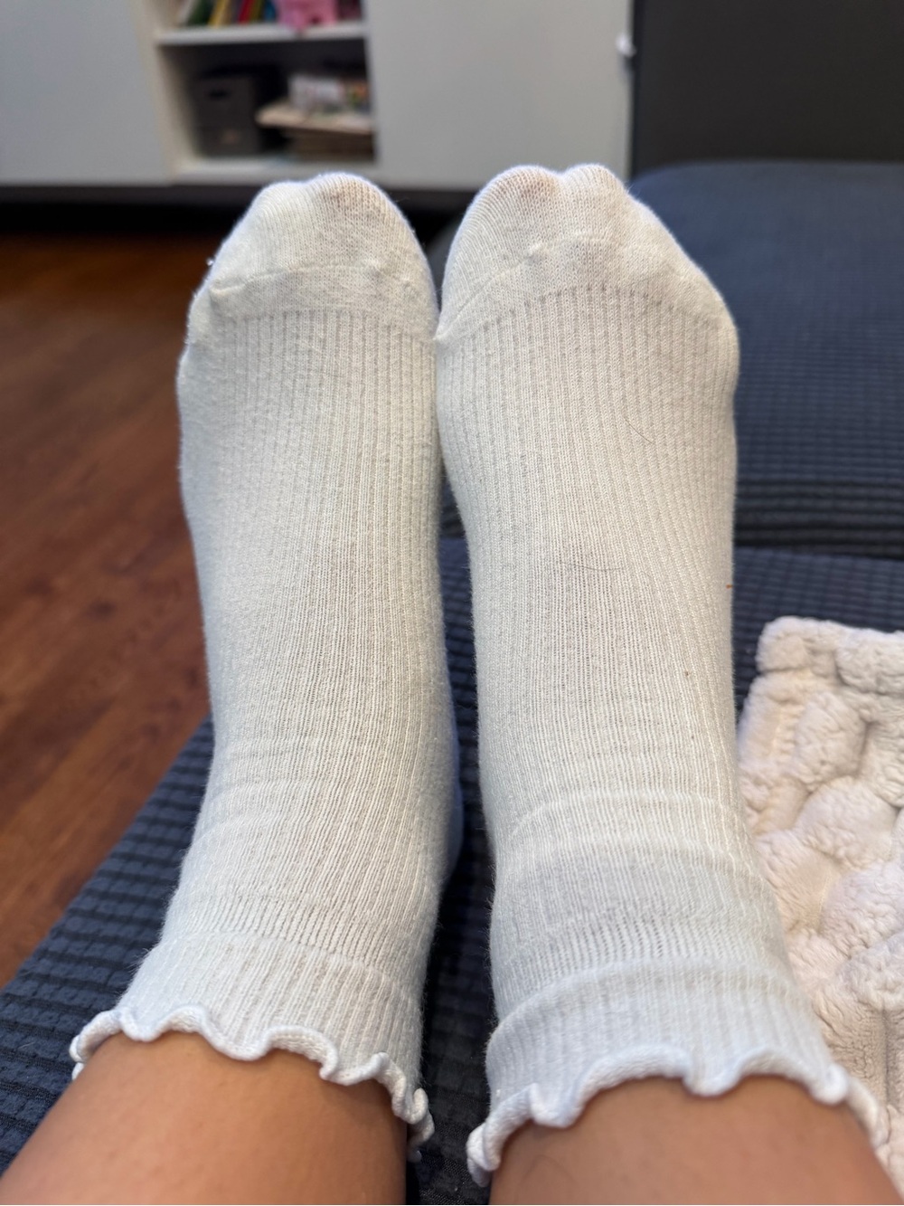 White Ruffled Ankle Socks  - Soft Comfort - dirty